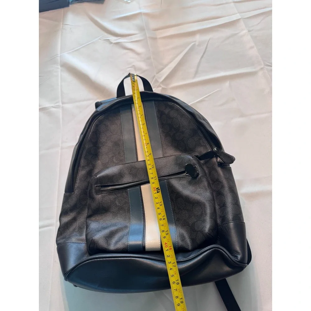 Coach West Backpack Signature Canvas Varsity Stripe Black Blue CV922 Mens Bag